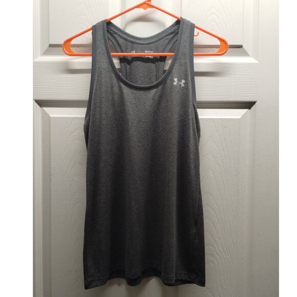 Under Armour Women's Size Small Heatgear Loose Heather Gray Racerback Tech Tank - Picture 2 of 6